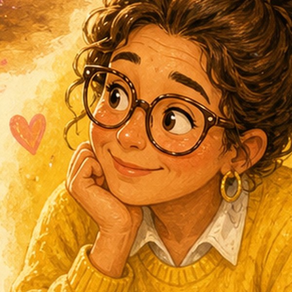 Mrs. Wren, a warm teacher in a sunshine-yellow sweater and glasses