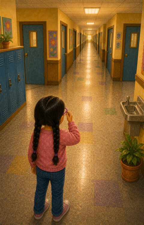 Pickle facing a hallway of too many doors